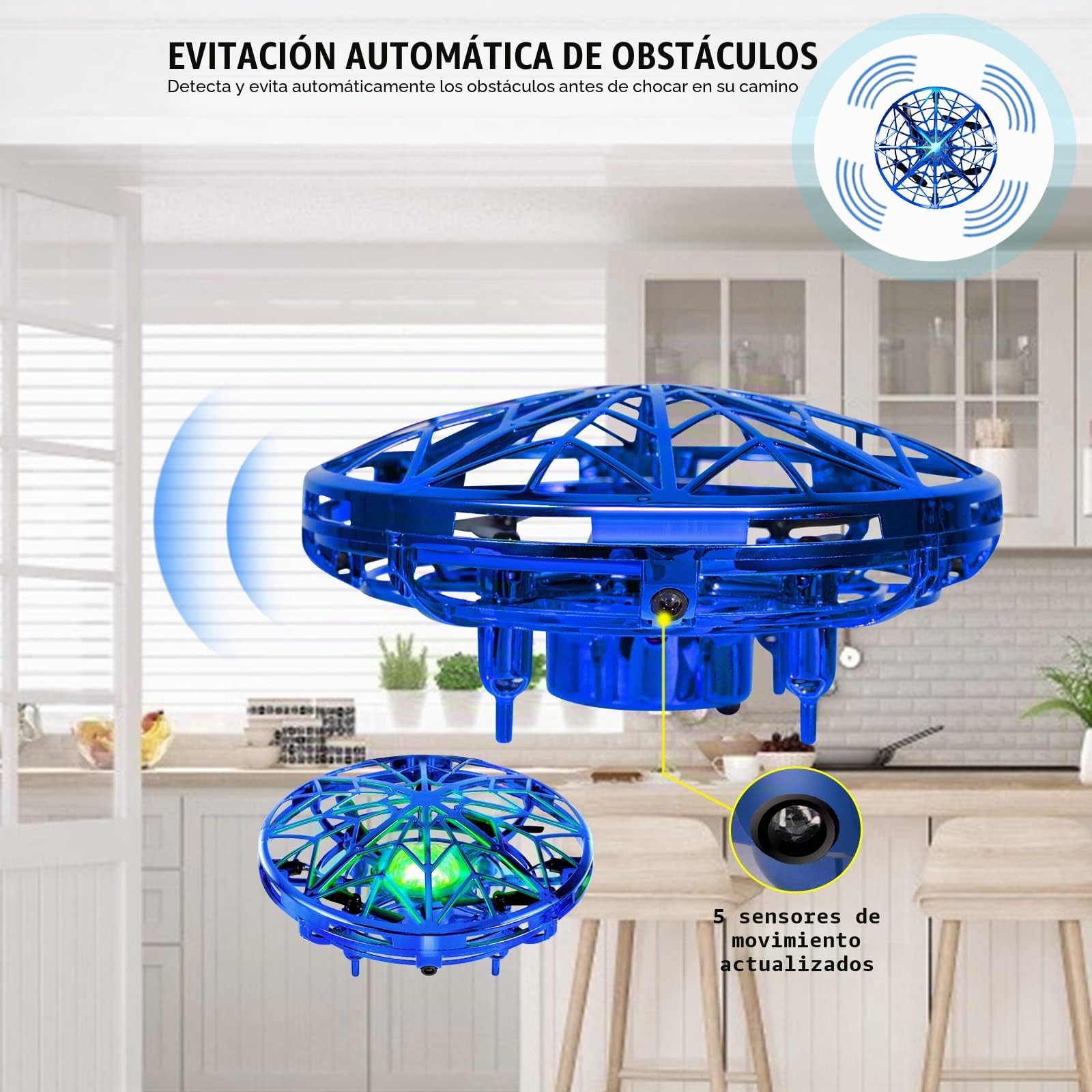 Kizplays UFO Mini Drone, dron de Vuelo controlado a Mano, Luces LED, inducción infrarroja, controlado a Mano, dron de Juguete de Vuelo Recargable para niños de años