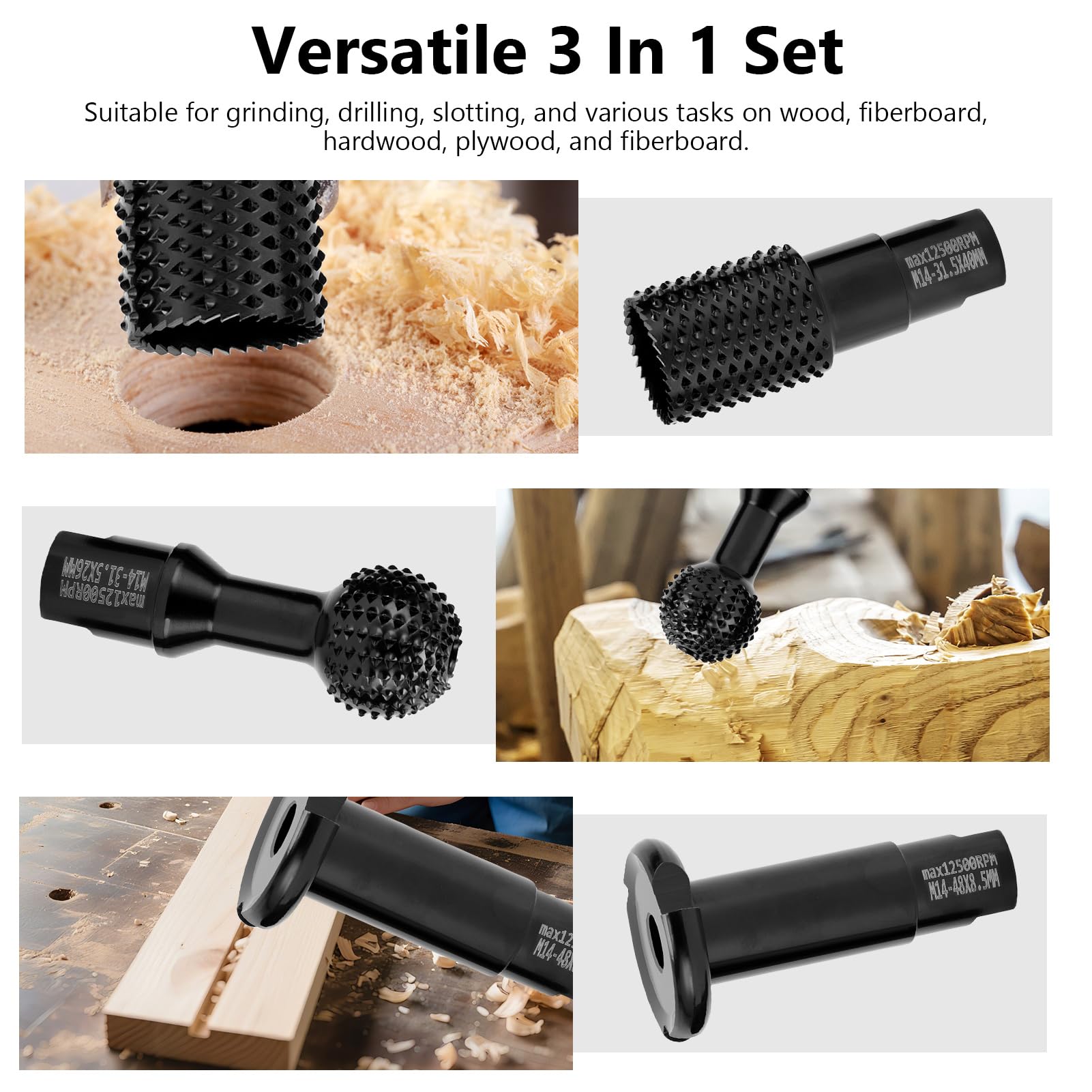 3PCS Angle Grinder Wood Carving Discs Attachment, Sphere Rotary Burr Ball Set M14, Cutting & Sanding Tools - Image 2