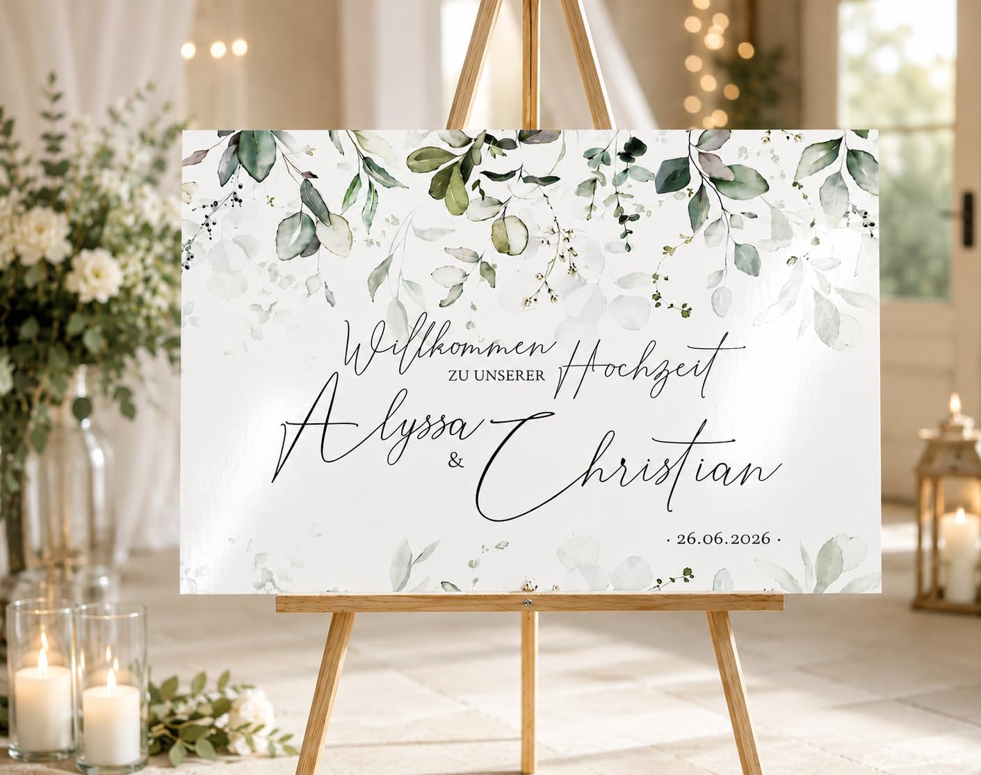 Willkommensschild Aluverbund personalisiert - Made in Germany - Welcome Willkommen Schild für Hochzeit (80x55cm)