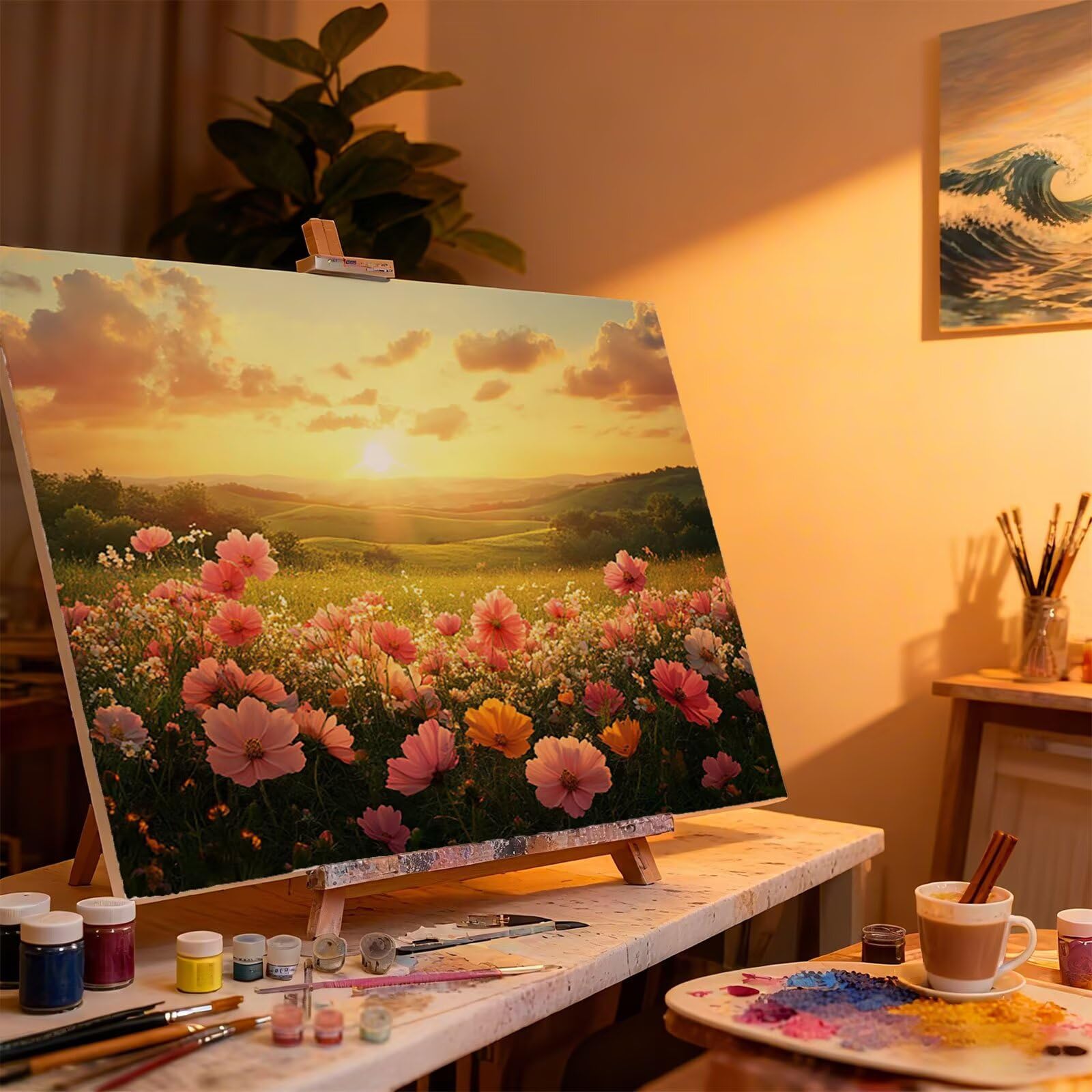 Sonnenuntergang Malen Nach Zahlen Erwachsene Blume Malen Nach Zahlen Kinder ab 7, Set Erwachsene Bastelsachen Kreativ Set für Kinder Geschenke für Männer, Weihnachten Halloween Deko 60x80cm H - 954