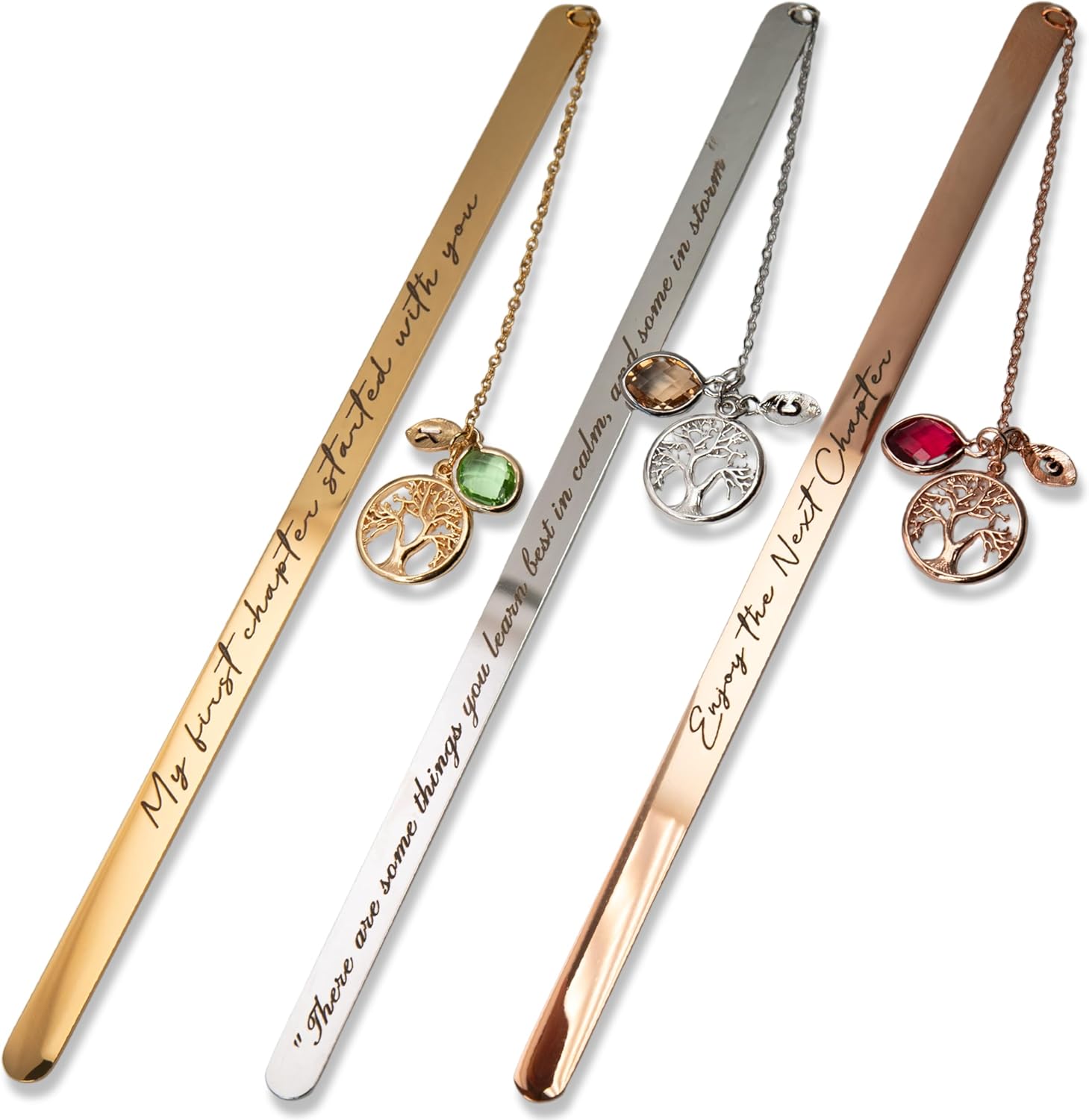 MignonandMignon Personalized Bookmark, Birthstone, Initial, and Tree of Life Charm, Custom Birthday Gift for Book Lovers, Mom, Grandma, Graduation Gift for Her