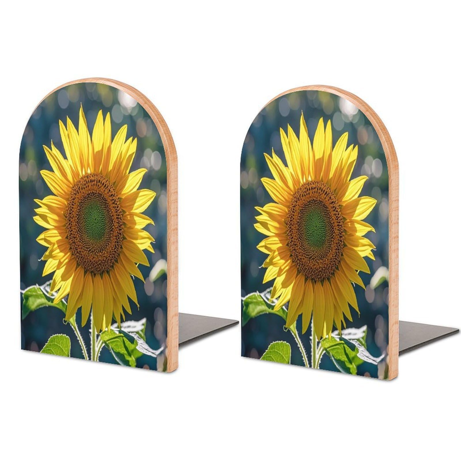 Night Sunflowers Bookend for Shelves Unique Book End Sturdy Books Holder Heavy Duty Wooden Bookends Support Non-Slip Book Organizers Decorative Modern Bookend Holder for Home