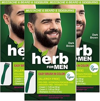 Herb For Men Mustache & Beard Dye (Dark Brown, 1 Pack), PPD-Free Ammonia-Free, Vegan with Natural Ingredients, Odorless, Gentle for Sensitive Skin, No Skin Irritation