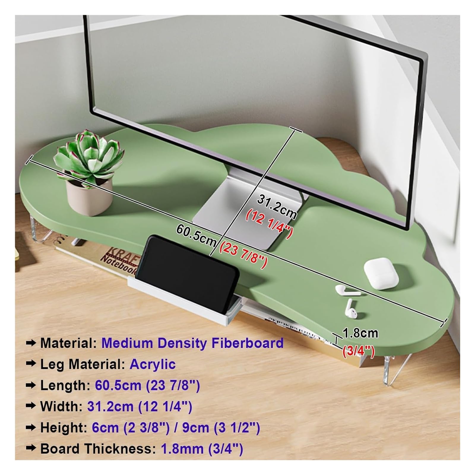 Supporto per monitor – Supporto angolare regolabile in altezza con cassetto per risparmiare spazio ed organizzazione ergonomica dell'ufficio