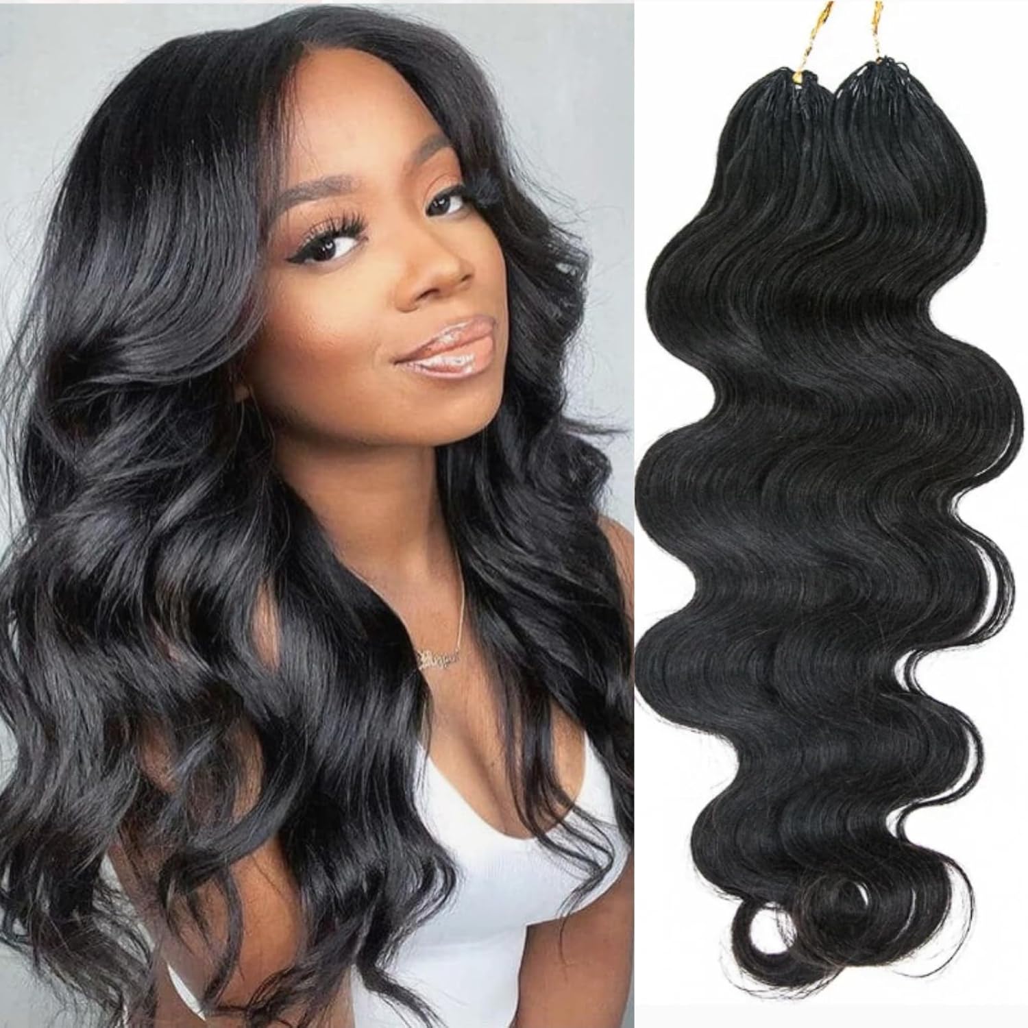 Knotless Pre-Separated Crochet Hair Extensions Human Hair Body Wave Feather Crochet Human Hair Extensions With String In The Middle For Braids 18inch 60g