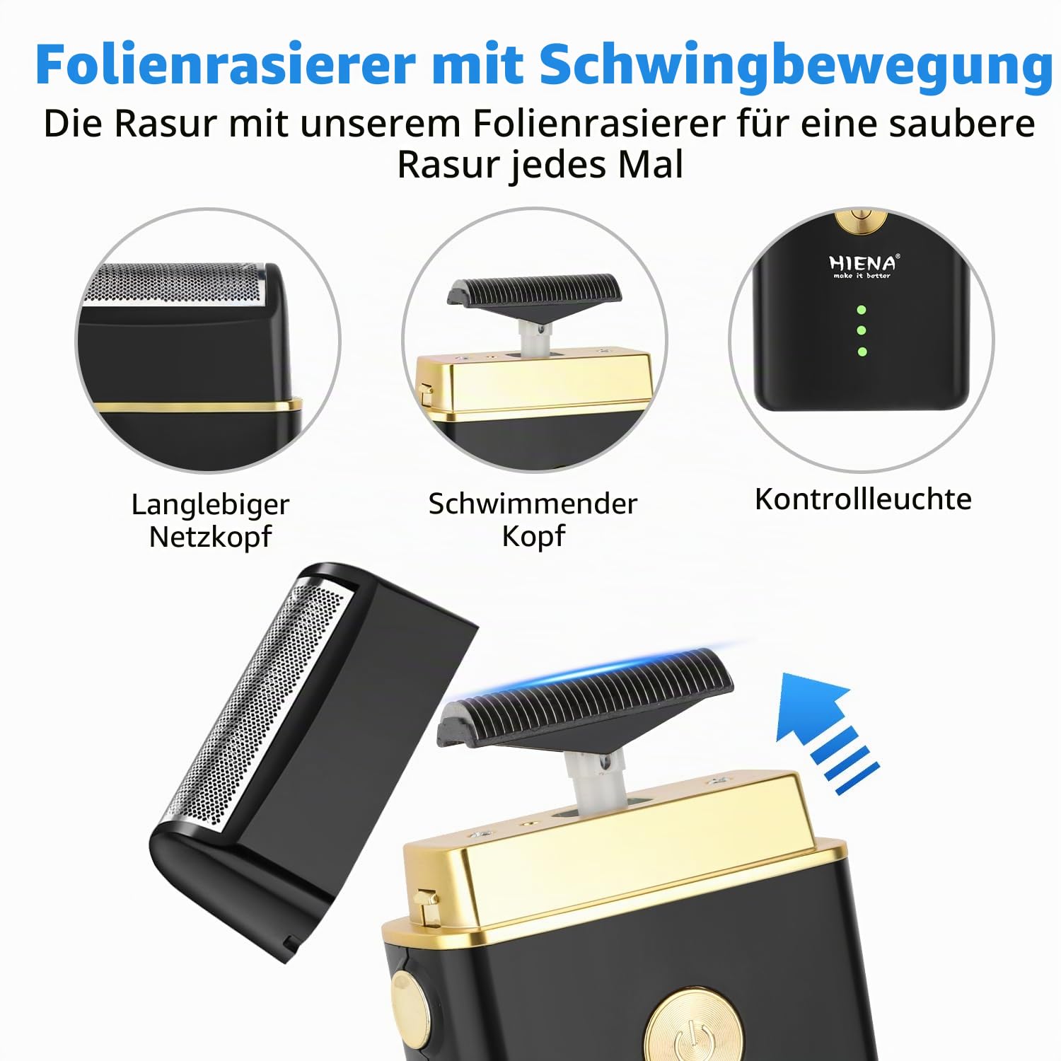 HIENA PRO Professionelle Haarschneidemaschine für Männer, kabellose Haarschneidemaschine für Friseure, Trimmer, LED-Haarschnitt-Set mit Folienrasierer, Nasentrimmer