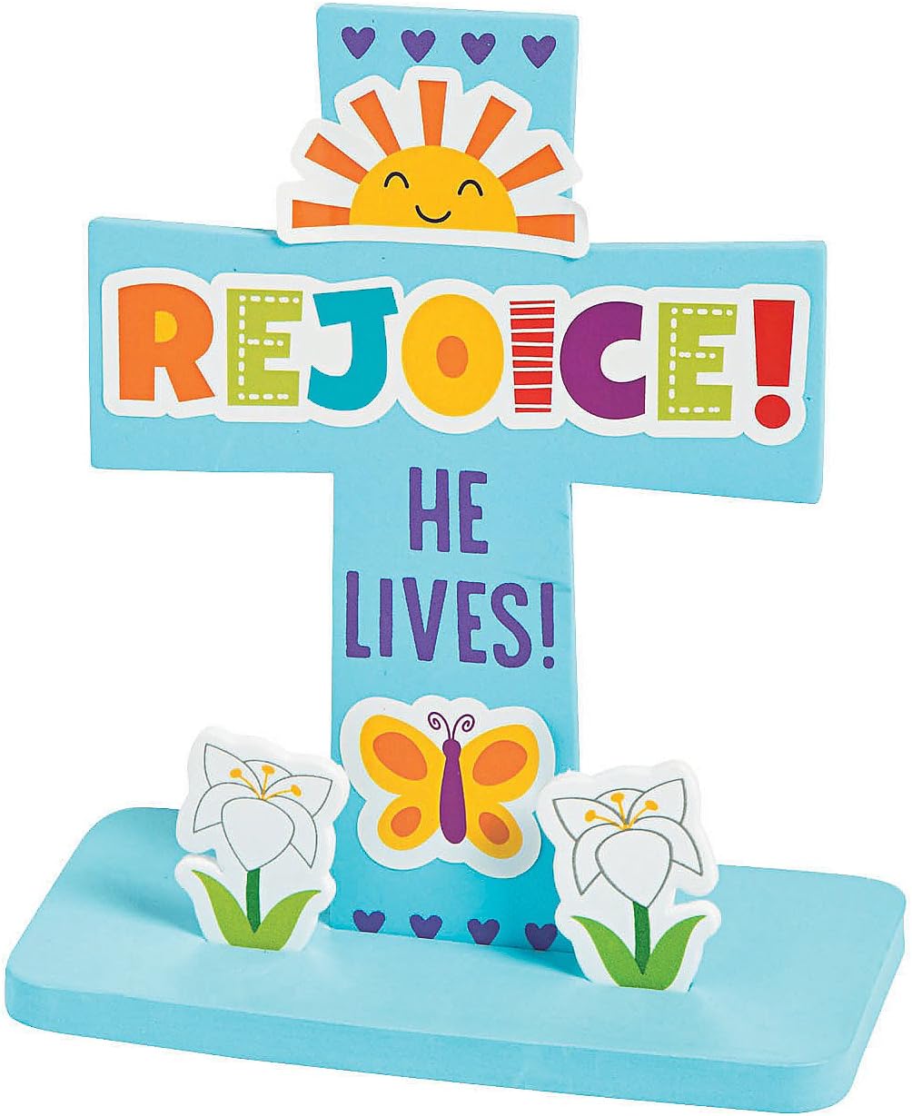 Fun Express He Lives Stand-Up Cross Craft Kit - Crafts for Kids and Fun Home Activities - Vacation Bible School Supplies/Decor