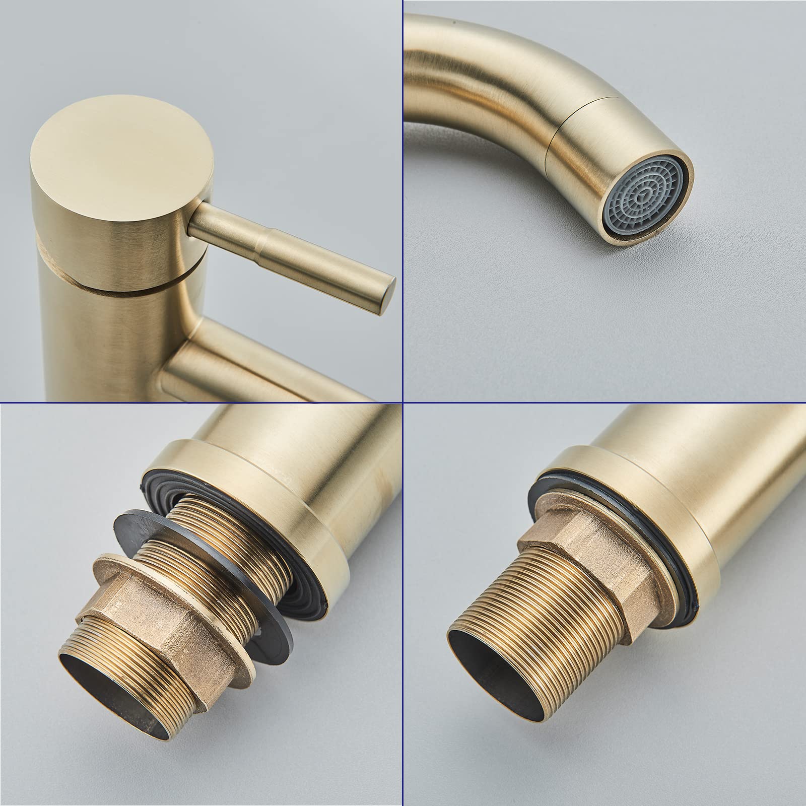 Robinet Salle de Bain Mitigeur de Lavabo Monocommande Robinet de Lavabo Réglable Chaud et Froid Aérateur Démontable Acier Inoxydable,Doré Brossé