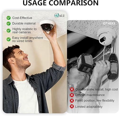 Miniatura 6 de WALI Cámara domo de seguridad falsa falsa con luz LED roja intermitente con calcomanías de alerta de seguridad (SDW-4), 4 paquetes, blanco