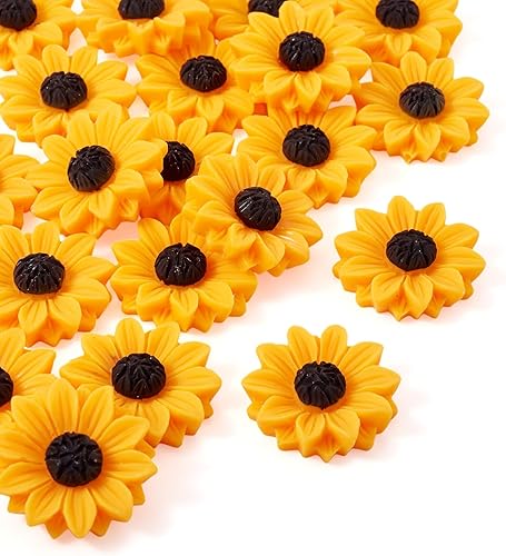 Miniatura 7 de Beadthoven - Juego de 20 piezas de cabujones de girasol de resina plana de 1.18 pulgadas sin perforar, para adornos de joyas, suministros para