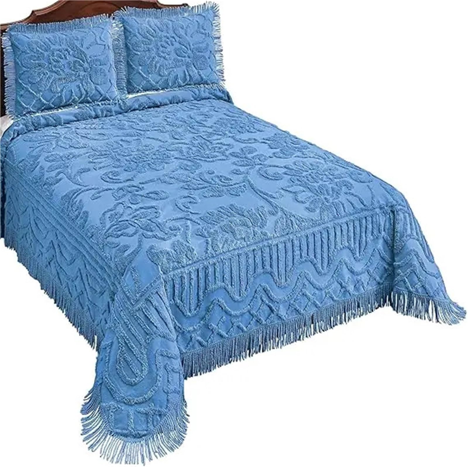 DAJGRHE Bedspread Vintage-Style Cotton Chenille(Blue)