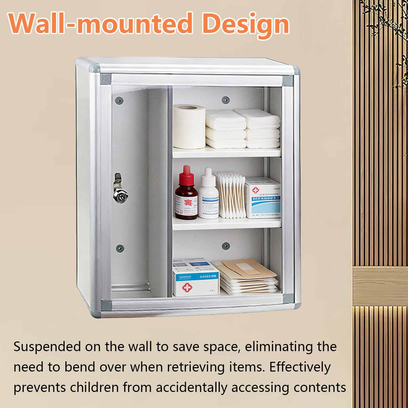 Armoire à pharmacie avec serrure à clé - Boîte à pharmacie murale verrouillable avec 4 compartiments - Boîte de rangement verrouillable avec porte transparente - Grande capacité - Armoire de premiers