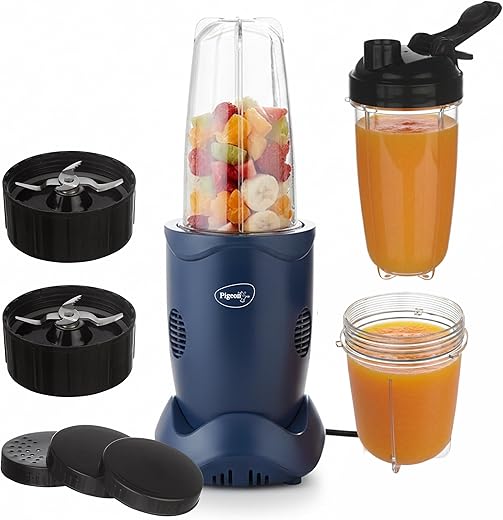 Pigeon By Stovekraft Quick Blend | Grinder Juicer Blender Smoothie Maker All-in-1 Machine | 400 Watt | 3 Jars 500ml,Dry Grind 300ml,1 Sipper, 1...