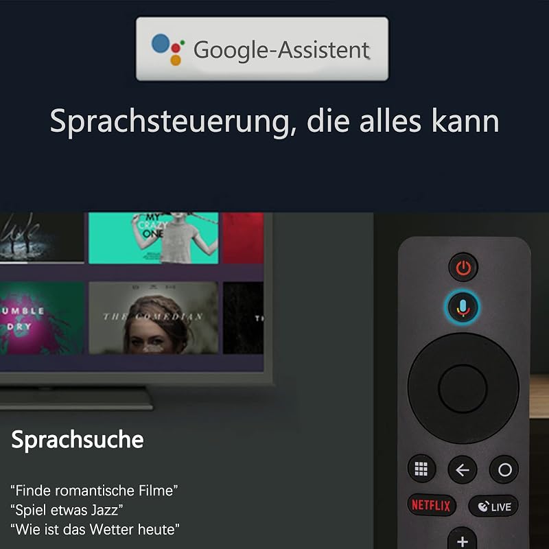 FOXRMT Bluetooth Távirányító Xiaomi Box-hoz - Hangvezérléssel, Netflix Gombbal - Mi Box S/TV Stick/4S 4K Kompatibilis - Fekete