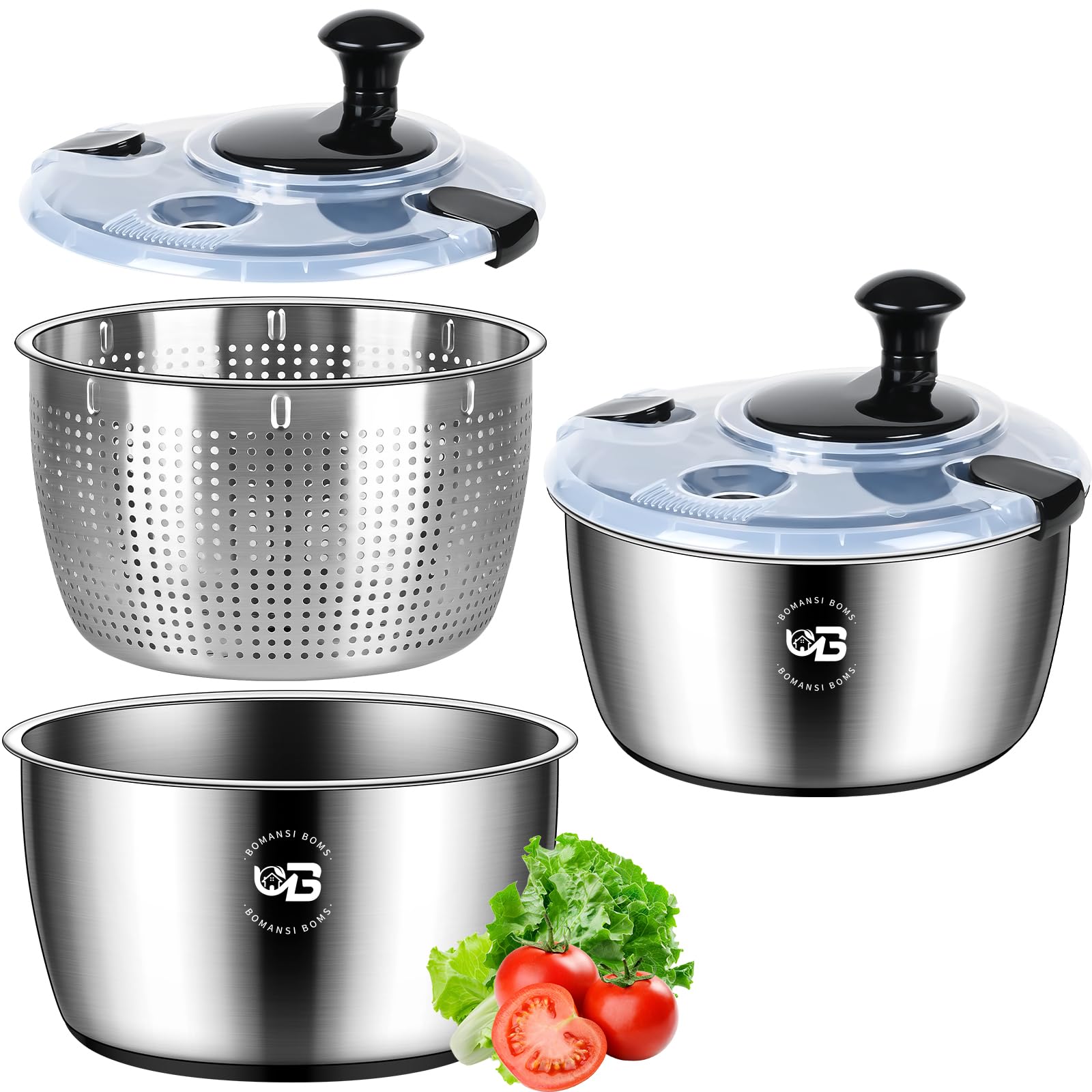 Photo 1 of BOMANSI BOMS 5.3 Qt Stainless Steel Salad Spinner