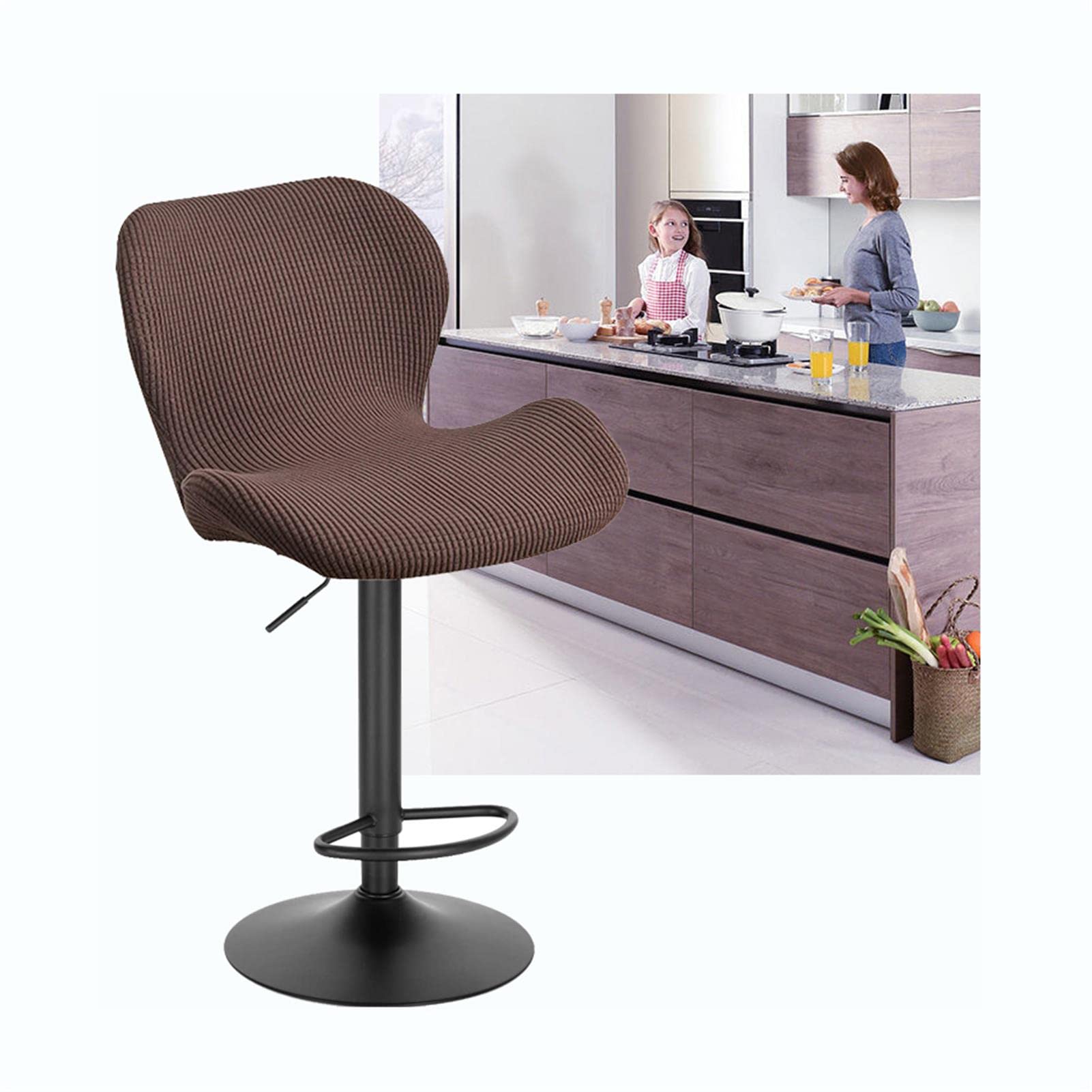 XGANGM Stretch Bar Stool Chair Slipcover Set of 2/4/6 Low Back Bar Chair Covers Modern Curved Kitchen Dinning Room Swivel Chair Covers Protector for Office Dining Chair,darkbrown,6pcs