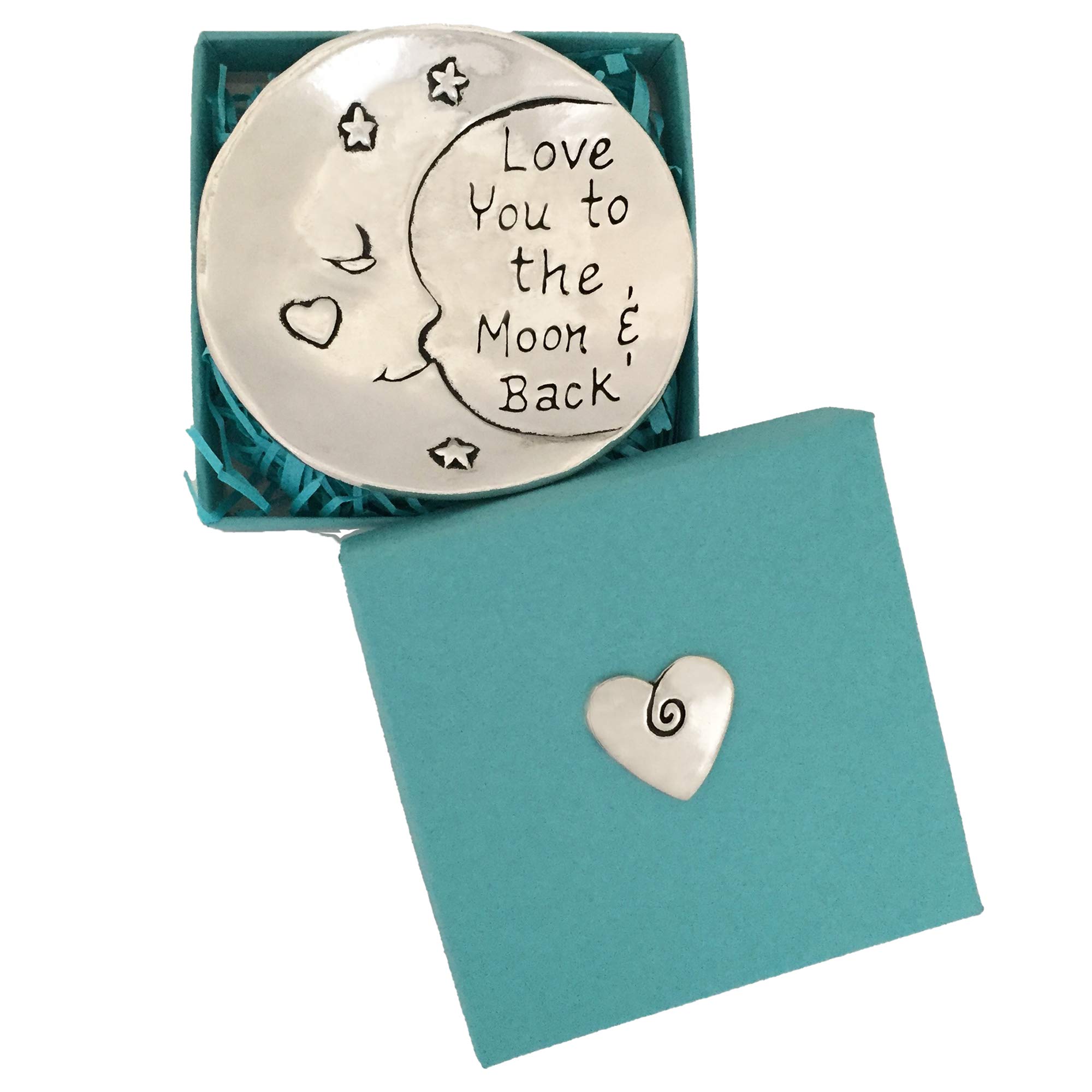 Basic Spirit Love You to The Moon Pewter Trinket Bowl Ring Dish in Gift Box Inspirational Love Decor