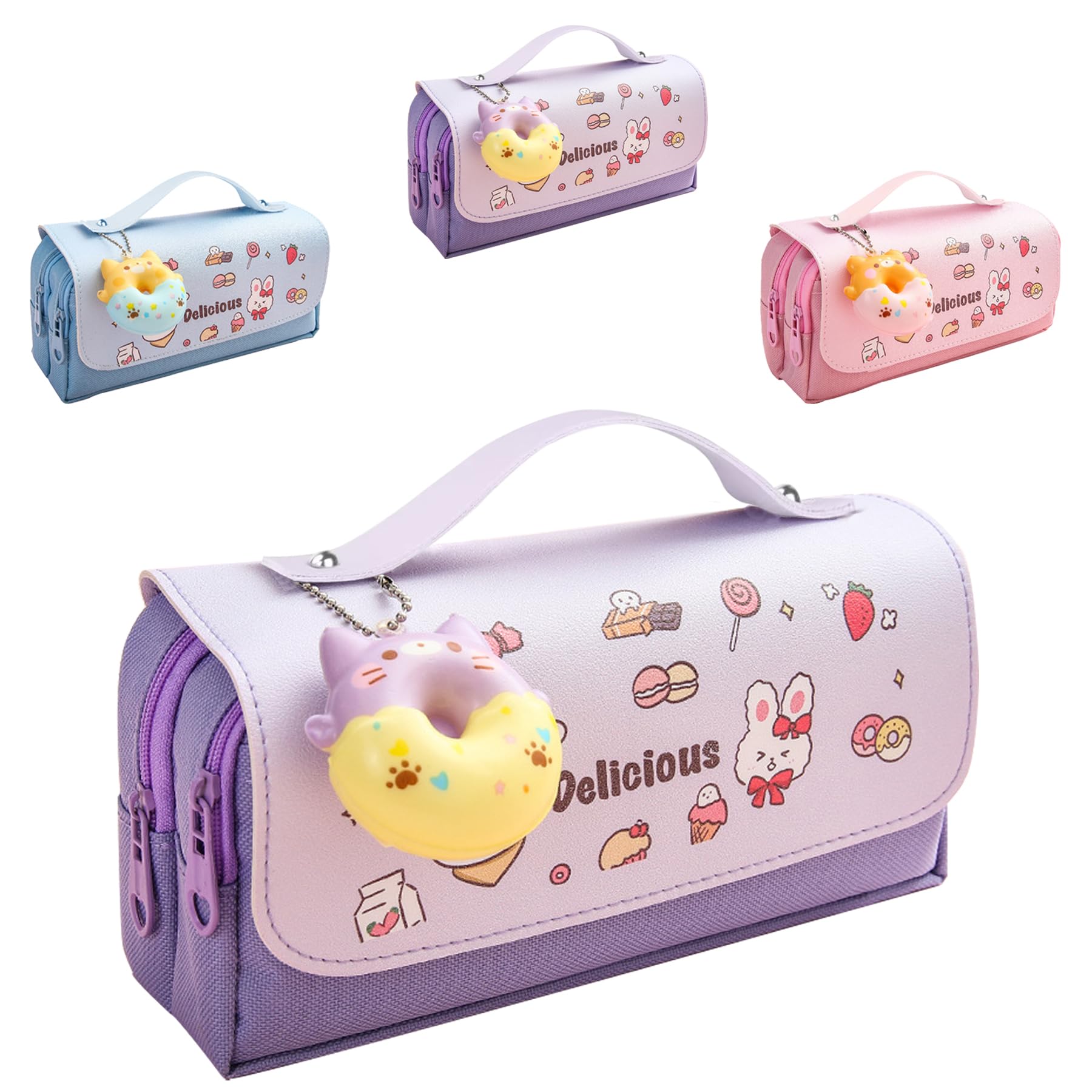 HautStore Estuche Escolar, Estuche Escolares con 3 Compartimentos, Estuches Aesthetic de Lápices de Gran Capacidad con Solapa, Estuches Escolares para Niñas Adolescentes Estudiantes Oficina (Morado)