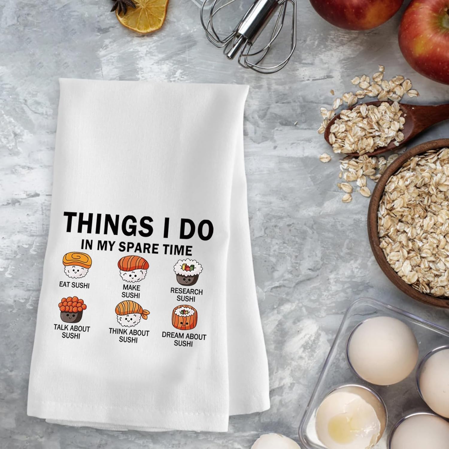 PXTIDY Sushi Kitchen Towel Sushi Gift Sushi Lover Gift Japanese Food Gift for Chef Sushi Tea Dish Towel (Sushi in My Spare TIME Towel) - Image 6