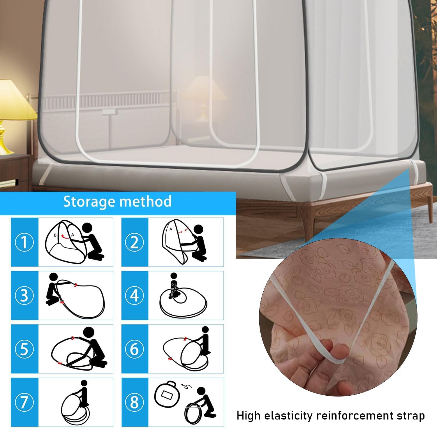 Mosquitera para cama, 180x200 cm, Mosquitera plegable de doble puerta para camping, Mosquitera plegable antimosquitos, para dormitorio, al aire libre