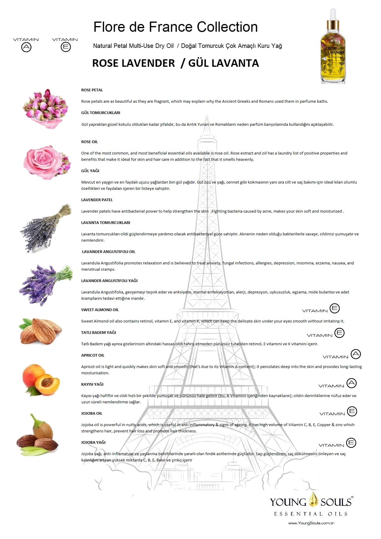 Young Souls Aromatherapy Rose Lavender Multi Use Oil Gül Lavanta Yüz Saç Tırnak & Vücut Bakım Kuru Yağ 100 ml