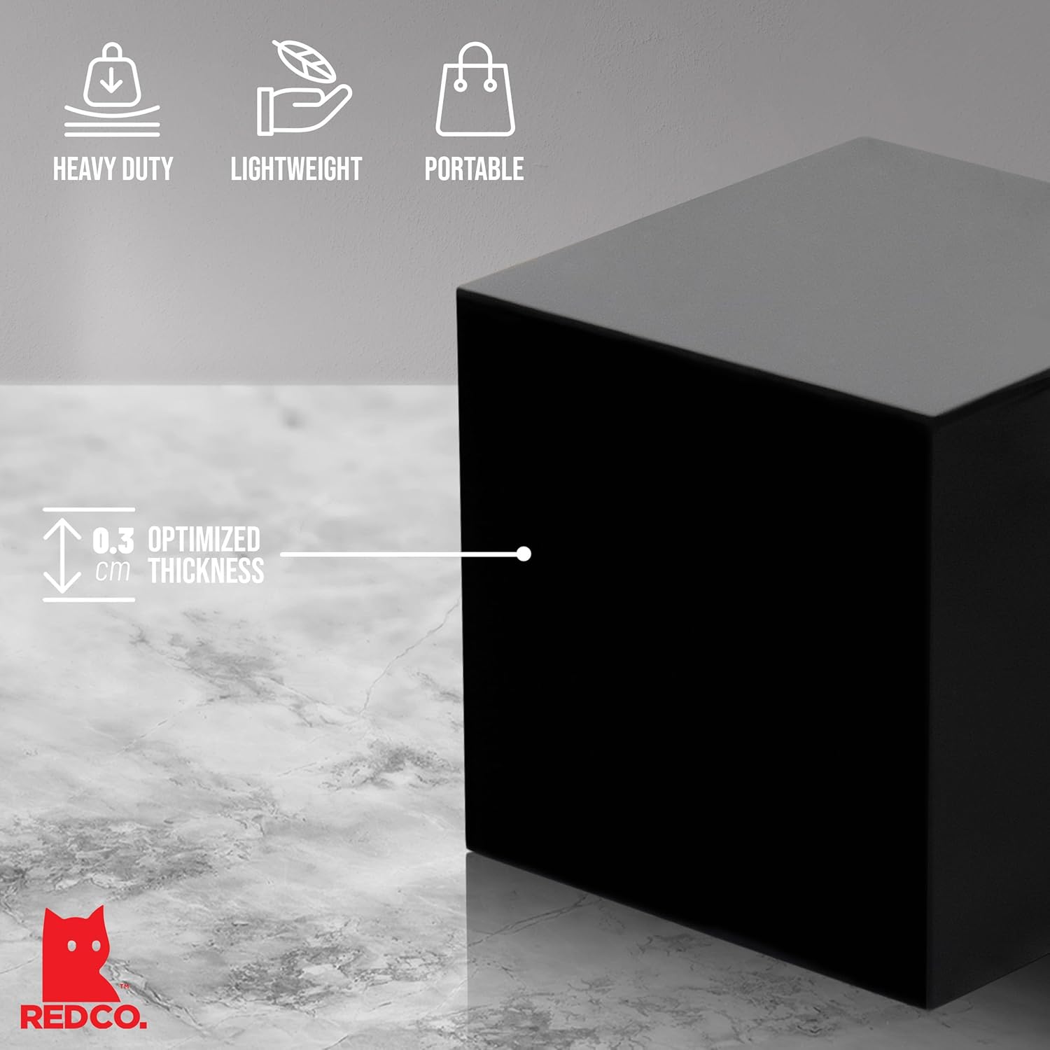 Red Co. Set of 3 Glossy Black Acrylic Cube Display Nesting Riser Stands with Hollow Bottoms - 2-Pack