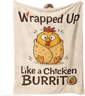 Chicken Blanket Gift, Funny Burrito Themed Cartoon Throw for Chicken Lovers, Adults & Teens, Cute Novelty Decor, White Elephant, Birthday, Christmas, Mother's Day, 50'' x 60''