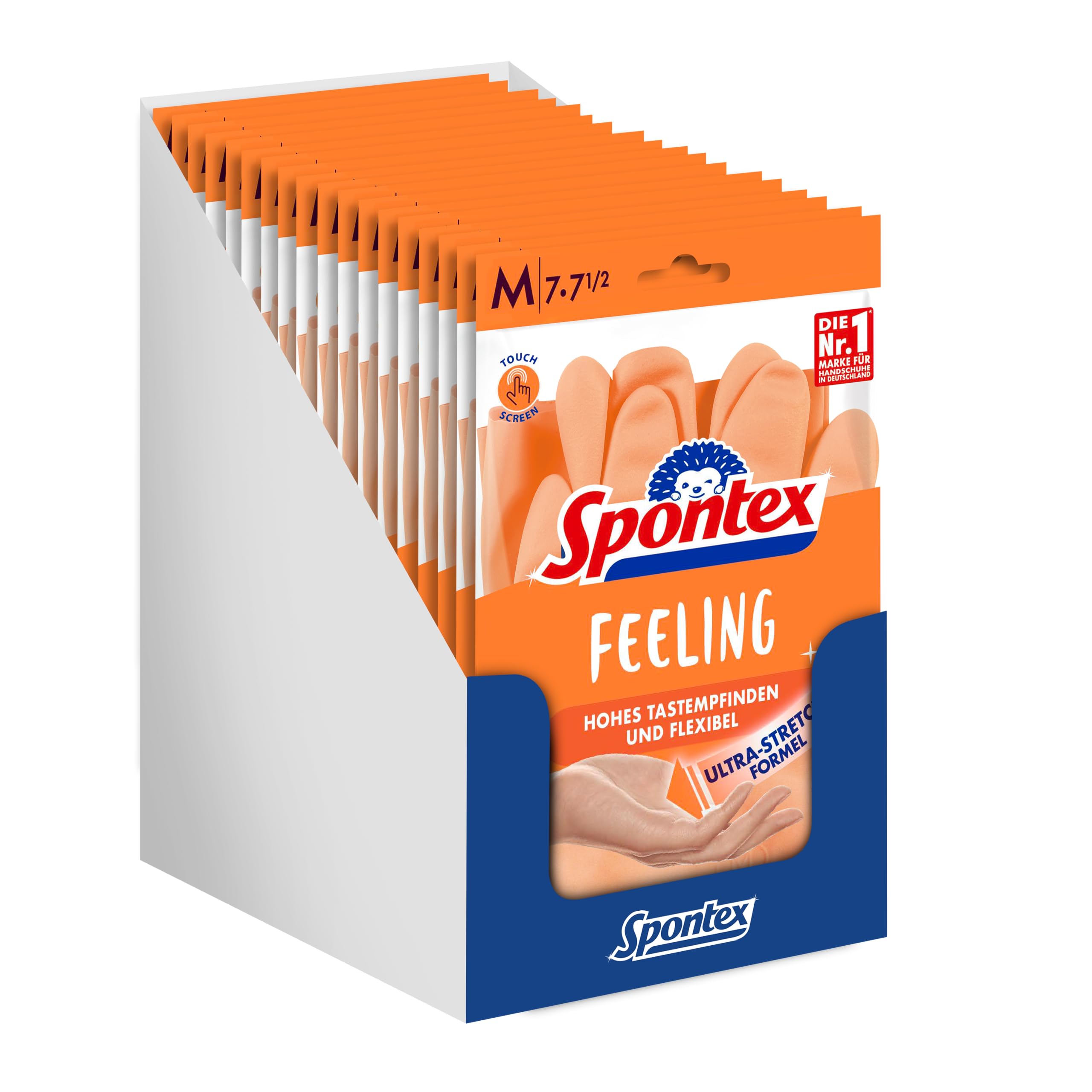Spontex Feeling Lot de 18 paires de gants de ménage pour tous les travaux de ménage délicats et sensibles au toucher, taille M (18 x 1 paire)