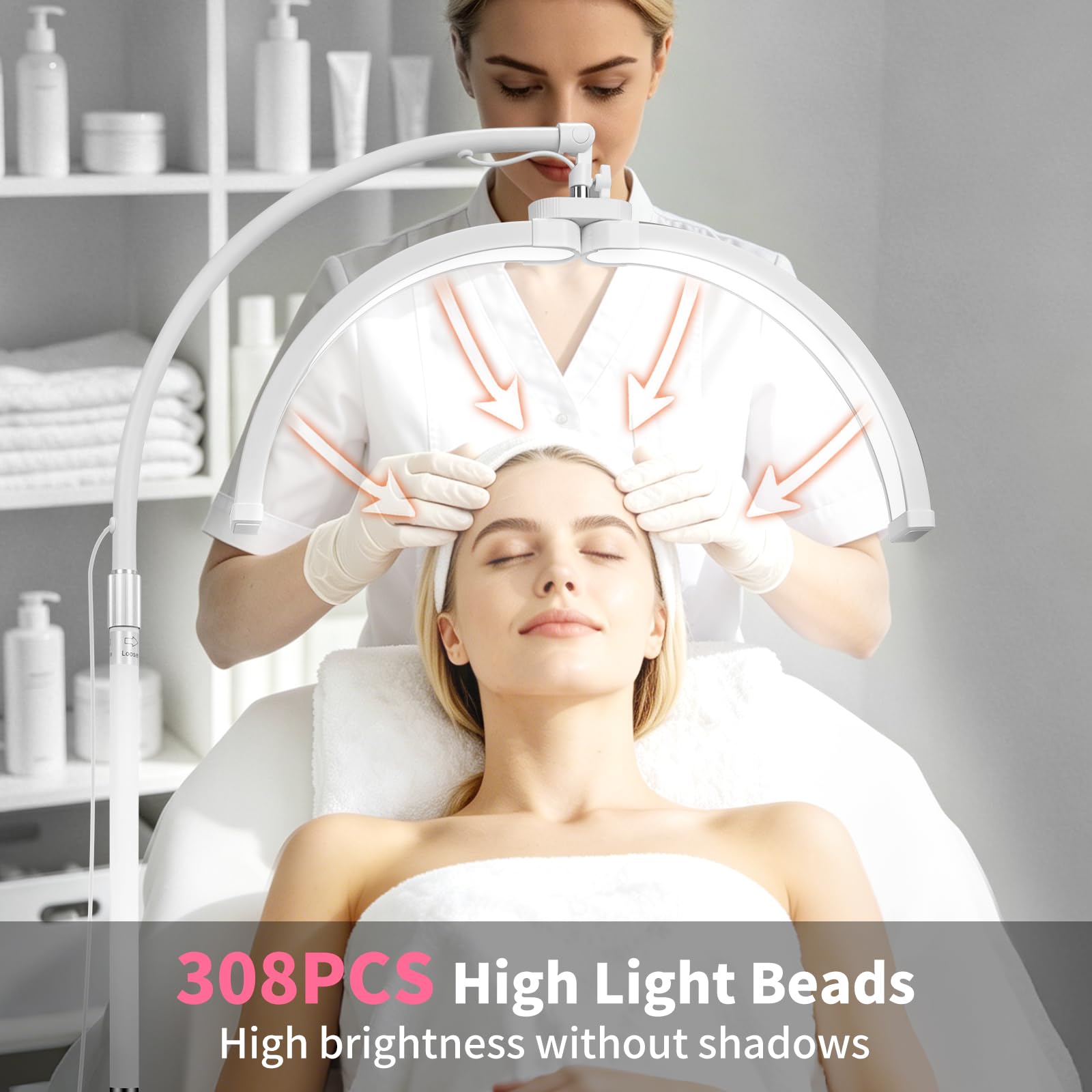 CGBE Halbmond Wimpern Lampe für Wimperntechnik: Faltbare LED Kosmetiklampe mit 360° Drehbarer Lichtkopf - Höhenverstellbar Dimmbare Stehlampe mit Handyhalter für Wimpernverlängerung Tattoo - Weiß