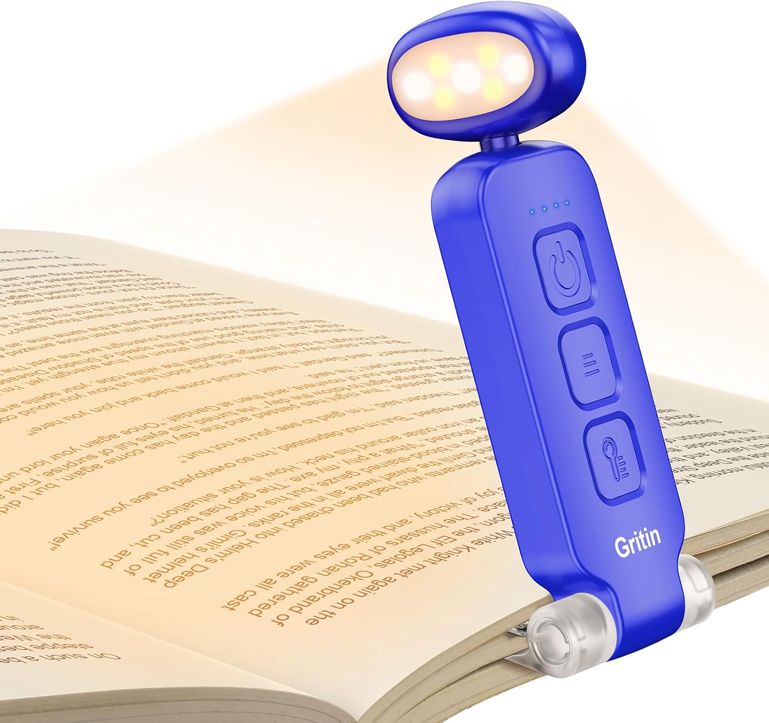 Gritin LED Book Light Rechargeable, Reading Light Lamp Clip on Book, 3