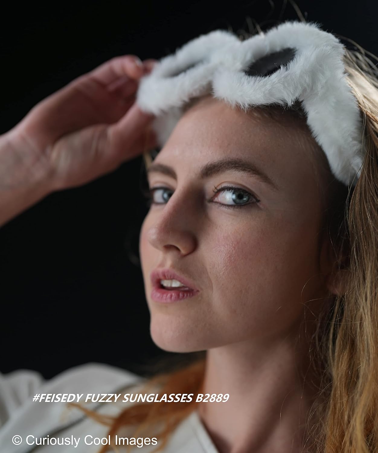 FEISEDY Women Plush Fuzzy Cat Eye Sunglasses Punk Soft Velvet Shades Ladies Handmade Party Masquerade Eyewear B2877 - Image 3