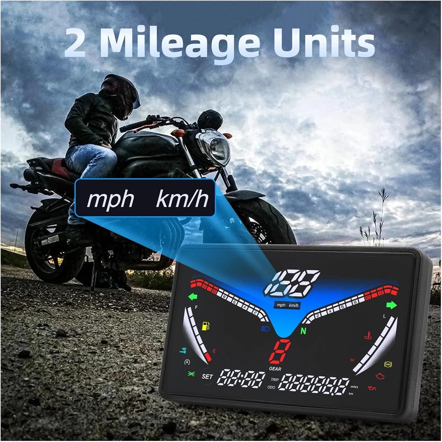 Digital Motorcycle Instrument RPM Dashboard with Fuel Level Gauge Water Temp Meter Tachometer
