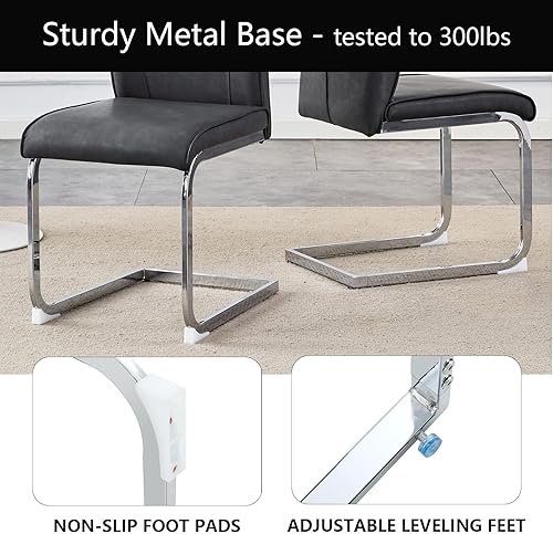 Miniatura 6 de cinkehome Juego de 4 sillas de comedor modernas, con respaldo alto, tapizada de piel sintética, sin brazos, con patas de metal para cocina, comedor,