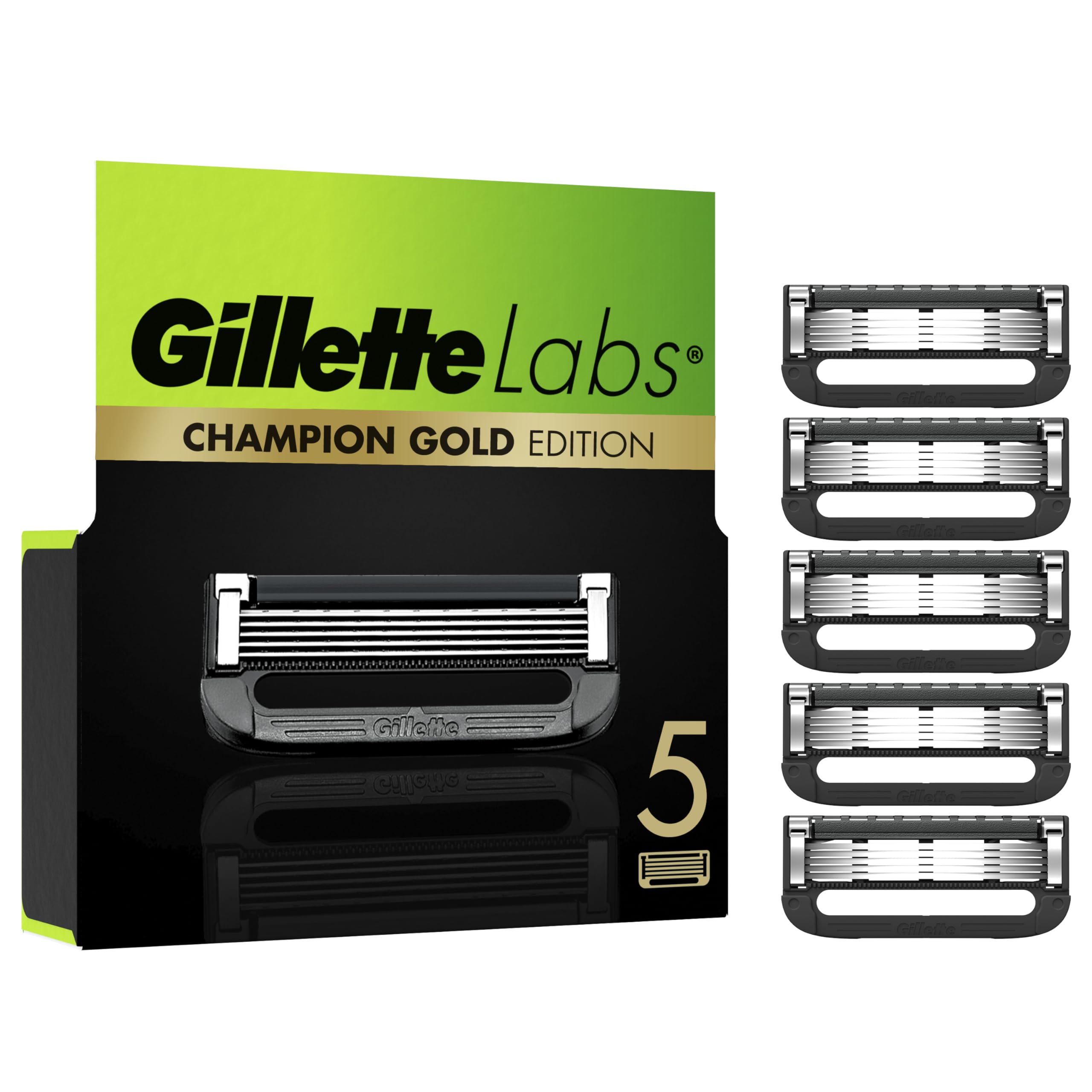 Gillette Labs Champion Gold Edition Ersatzklingen, Kompatibel Mit Gillette Labs Rasierer Mit Reinigungs-Element, 5 Ersatzklingen