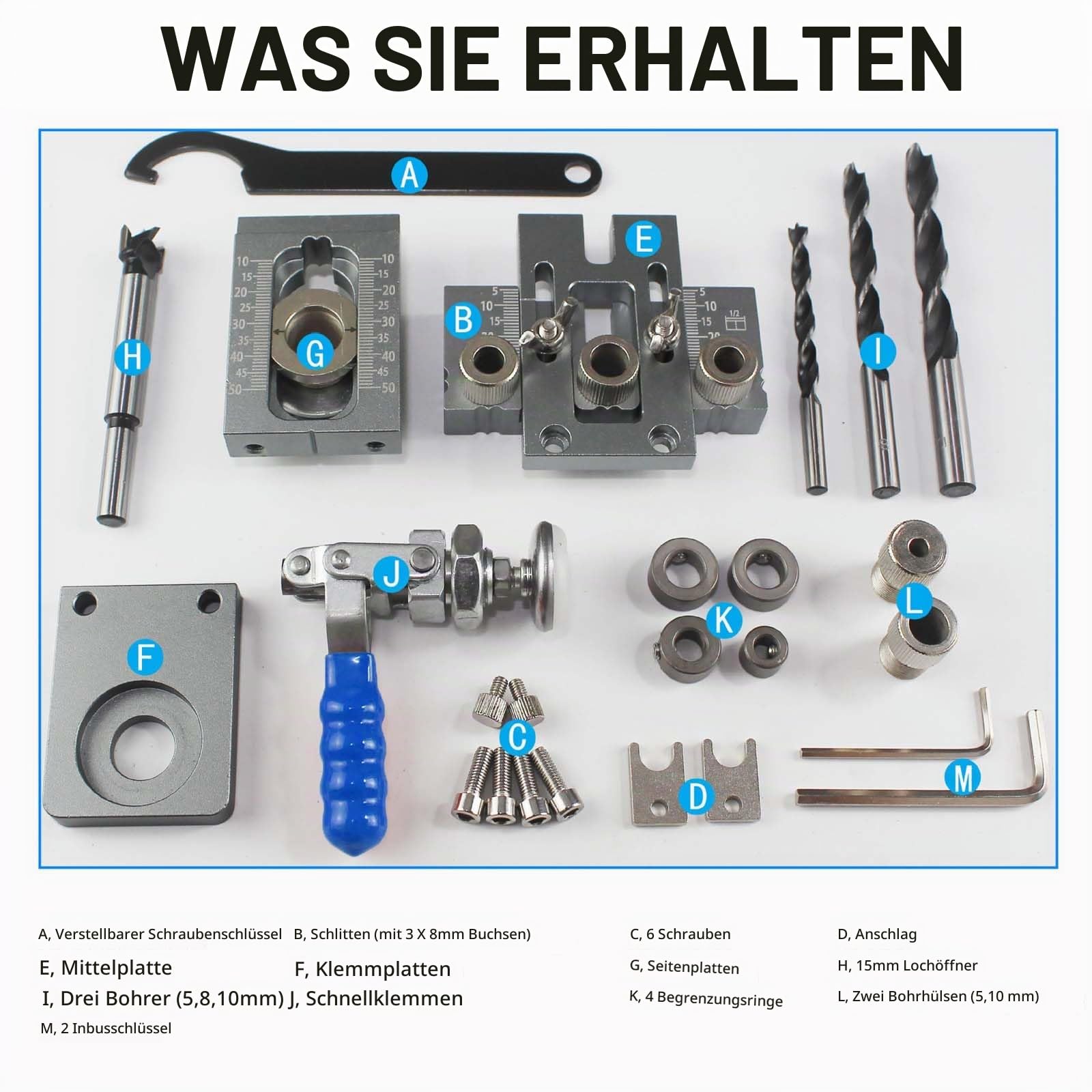 3-in-1 Pocket Hole Jig Kit, Dübellehre Bohrschablone Kit, Doweling Jig Bohrschablone Taschenloch-Bohrhilfe Holzdübel Holzbearbeitung Positionierer Locator Tool