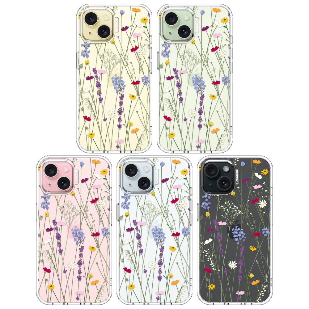 MOSNOVO Case for iPhone 15 Plus / 14 Plus [Buffertech 6.6ft Military-Grade Drop Protection] [Anti Peel Off Tech] Clear TPU Bumper Phone Case Cover Design - Floral Garden — view 3