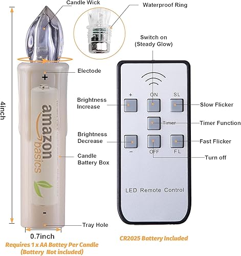 Miniatura 7 de CXMYKE 24 velas LED cónicas con temporizador, luces de árbol de Navidad, funciona con pilas, parpadeantes, sin llama, blanco cálido, perfectas para