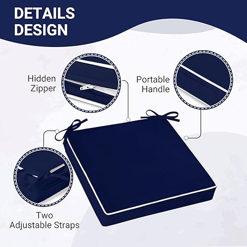 Miniatura 3 de downluxe Juego de 2 cojines impermeables para sillas de exterior, 19 x 19 x 3 pulgadas, cojines para sillas de patio con lazos y mango