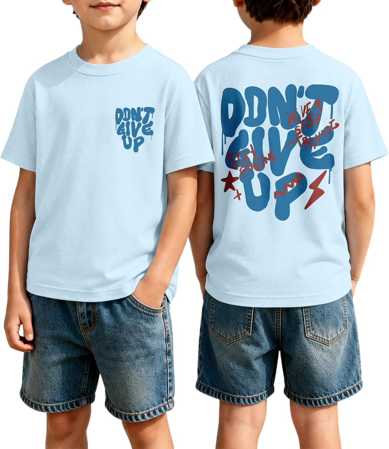 Fkatuzi Boys Graphic Tee Vintage Positive T Shirt Kids Inspiration Motivational Don’T Give Up Letter Print Tshirt Cotton Tops