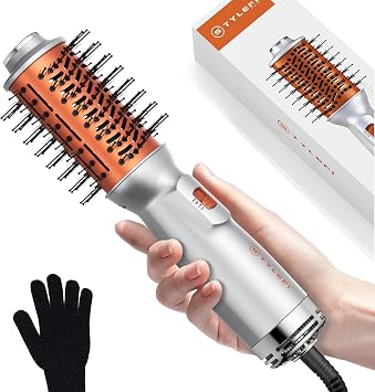 Travel Hair Dryer Brush, Double Voltage 100240V 4-in-1 Hot Air Brush with 3 Heat & 2 Speed Settings for Drying, Straightening, Curling & Volumizing, Mini Ionic Thermal Blow Dryer Brush for Women