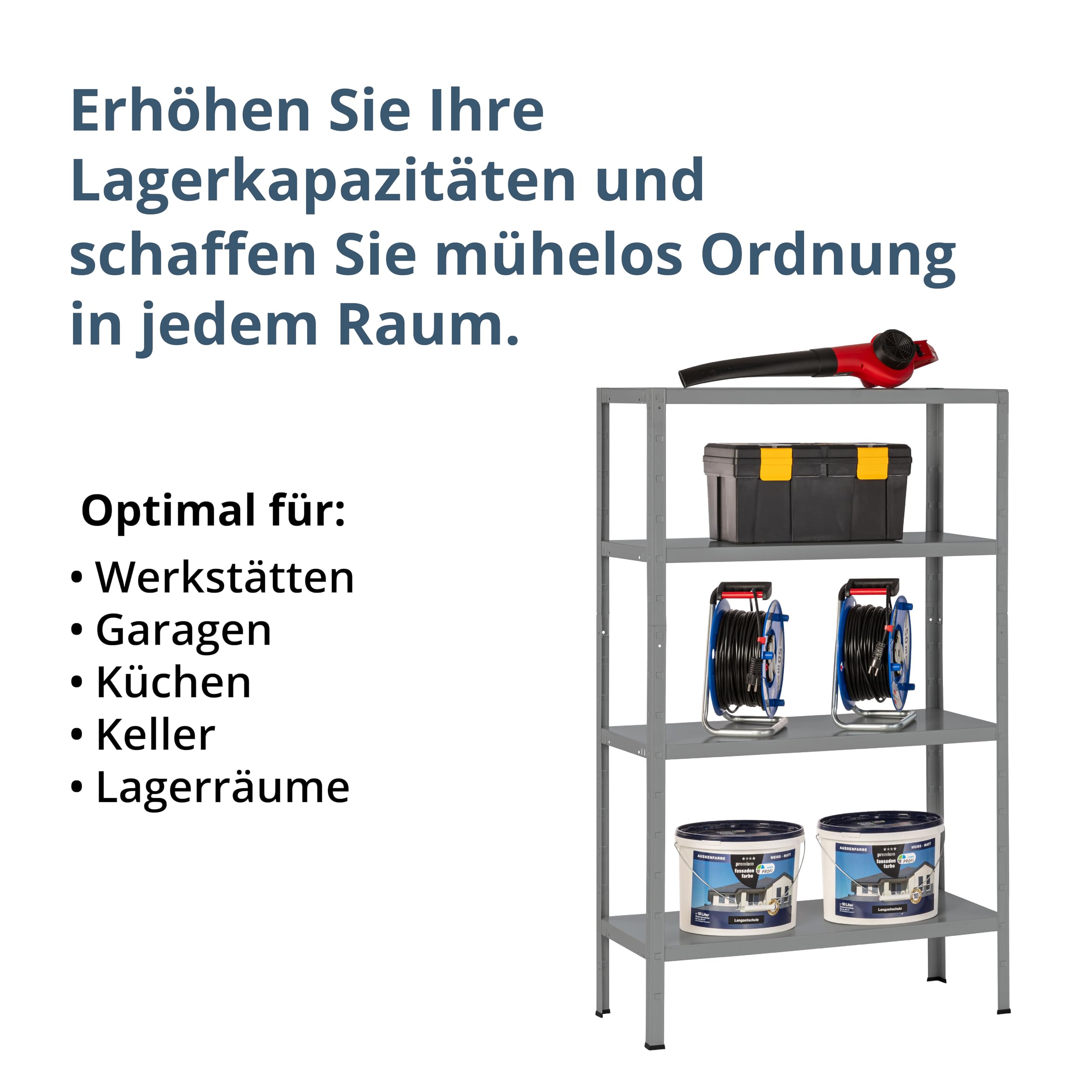 SCHULTE Regalwelt Steckregal mit 4 PowerMAX Fachböden, 65 kg Tragkraft, 190x100x40 cm (HxBxT), Granit-Struktur, Lagerregal, Werkstattregal, Kellerregal, Garagenregal, Metallregal