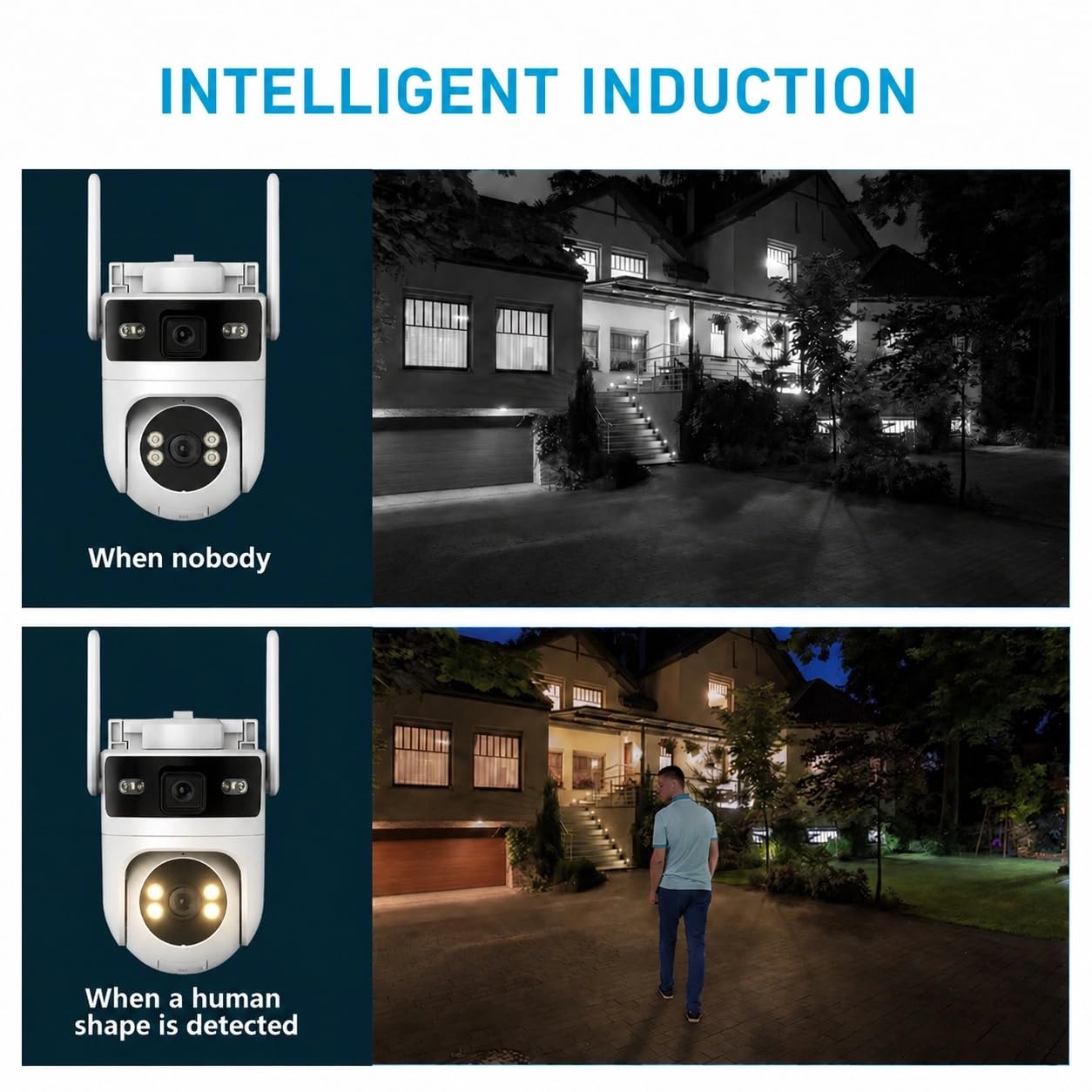 Kamera zewnętrzna WLAN do monitoringu 6 MP Dual Lens, 3 MP + 3 MP PTZ z obrotem o 355°, rozpoznawanie i śledzenie osób, kolorowa widoczność w nocy, dwukierunkowe audio, wodoszczelność IP66