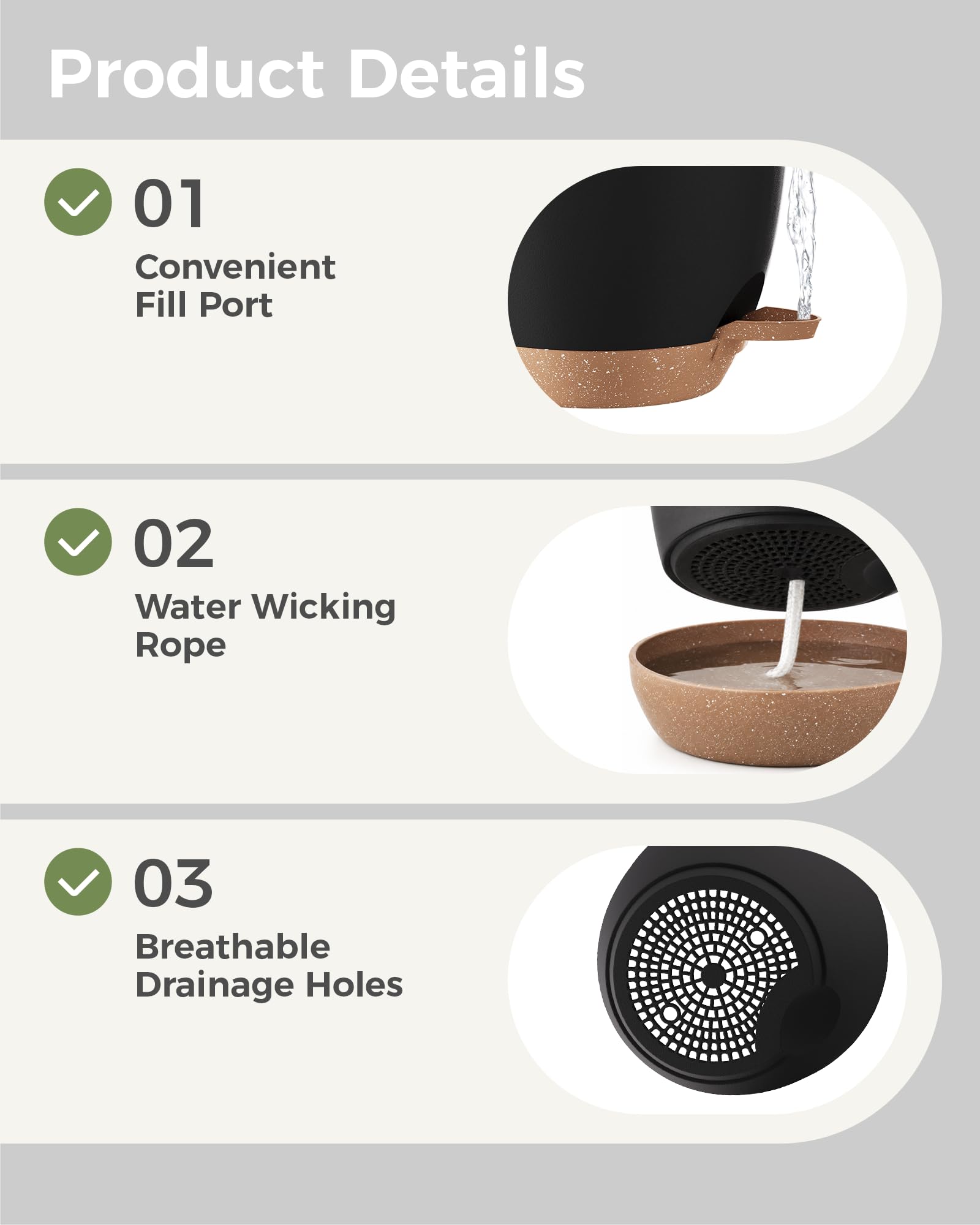 Bamworld Pot de Plantes d'Intérieur avec Drainage 6 Pcs Pots en Plastique Auto-irrigants 12.7cm/14cm/15.2cm/16.5cm/17.8cm/20.3cm pour Plantes d'Intérieur, Fleurs, Cactus