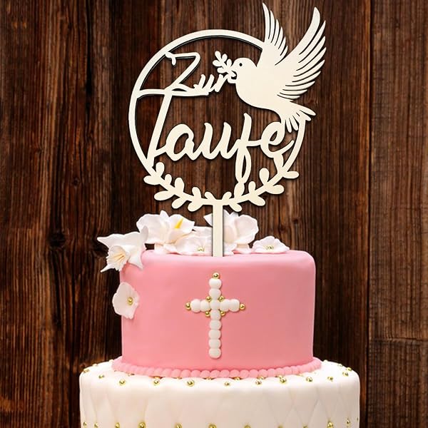 Cake Topper Taufe, Holz Tortendeko Taufe für Mädchen und Junge, Deko für Tauftorte - 3