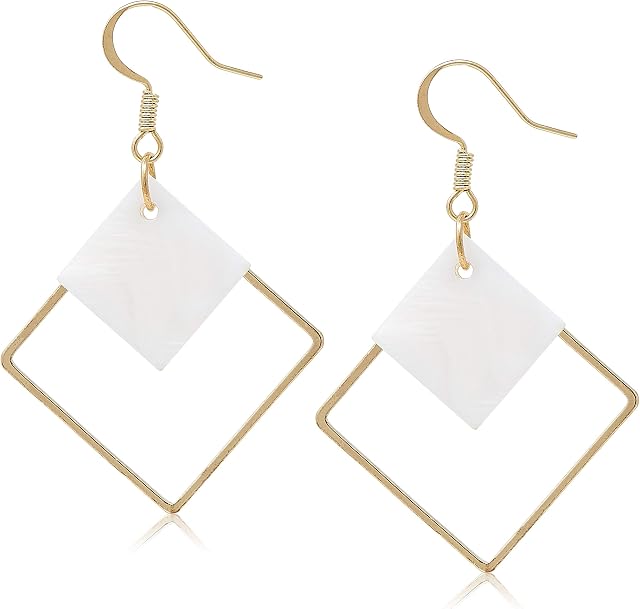 Amazon Brand  HIKARO 14k Gold Plated Square White Shell Drop Earrings For Women Jewelry Wedding Geometric Earrings for Women Girl Gifts Present Valentines Birthday Mothers Day ChristmasGolden
