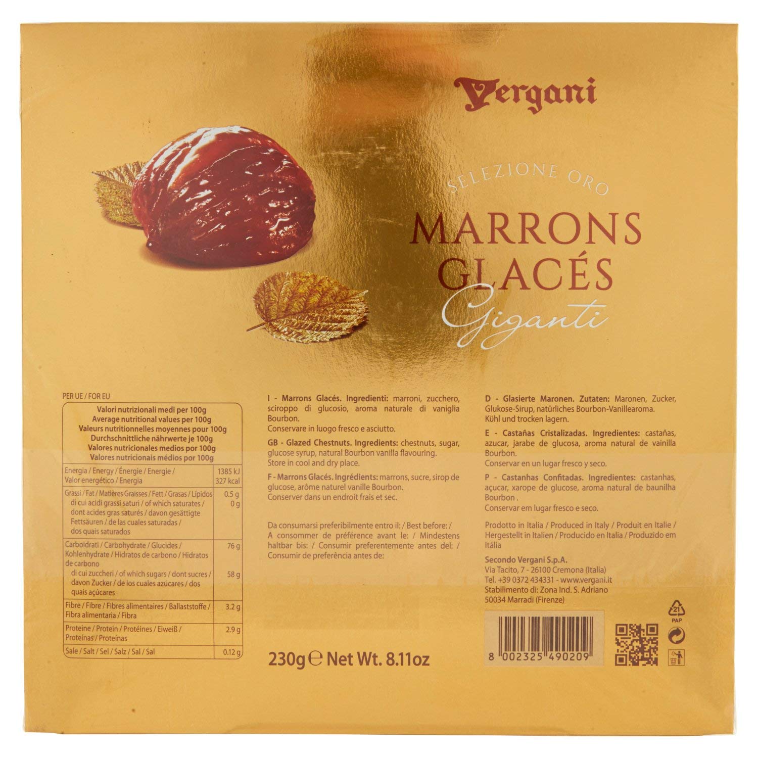 Vergani Marron Glace Interi Confezionati Singolarmente, 230g