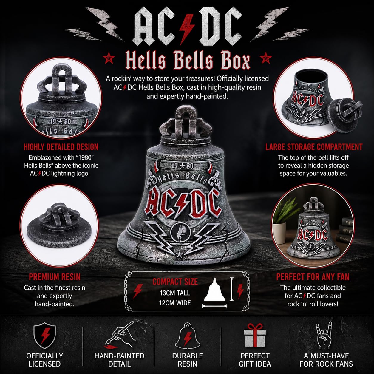 Nemesis Now Officially Licensed ACDC Hells Bells Box, Black, 13cm