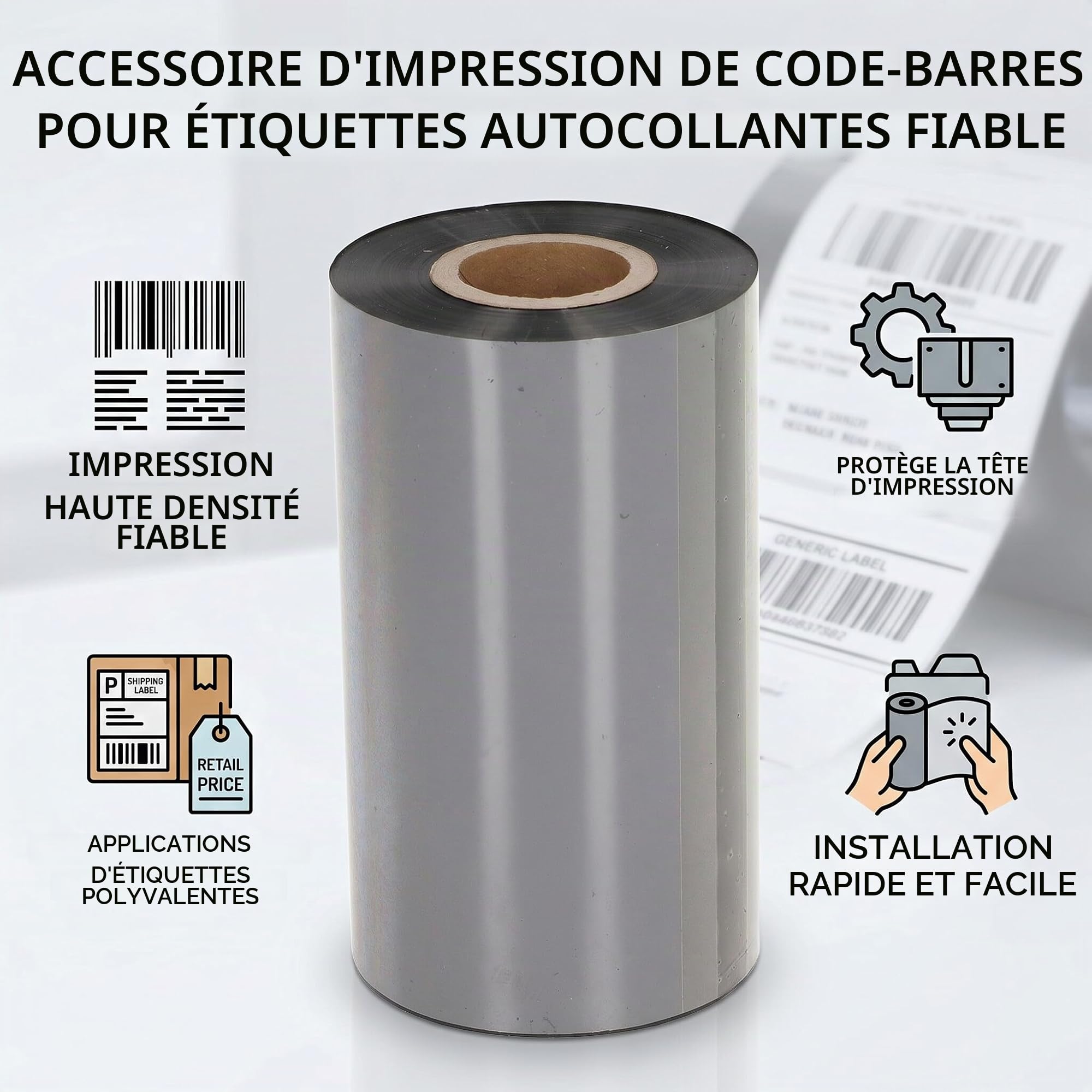RéSine de Ruban de Transfert Thermique Noir, Ruban de Transfert Thermique Compatible pour TSC, pour Argox, pour Zebra, pour (110mm*300m)