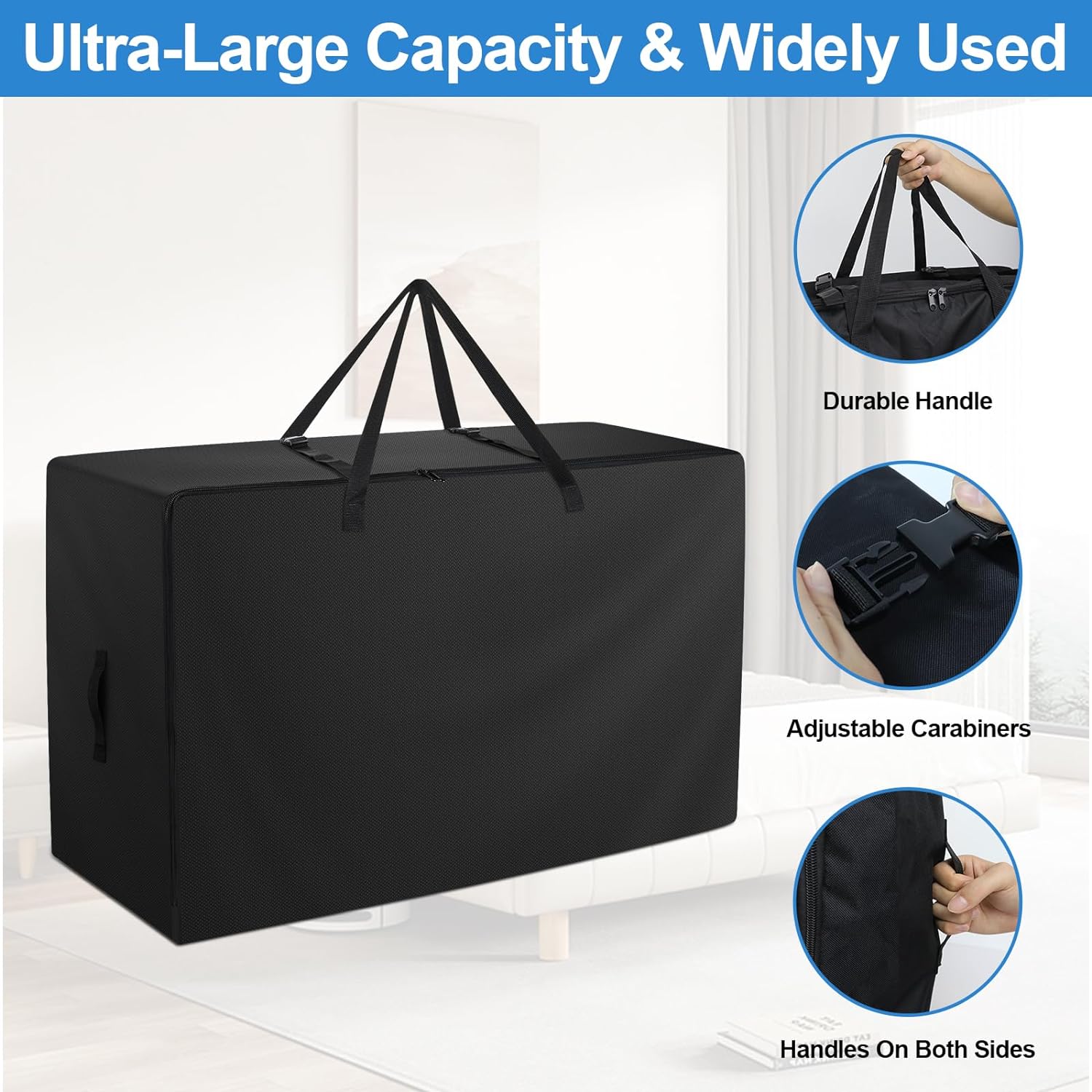 Folding Mattress Bag - 600D Oxford Cloth Heavy Duty Carry Case for Tri-Fold Guest Bed Mattress (Fits 6" Queen Mattress, Black)