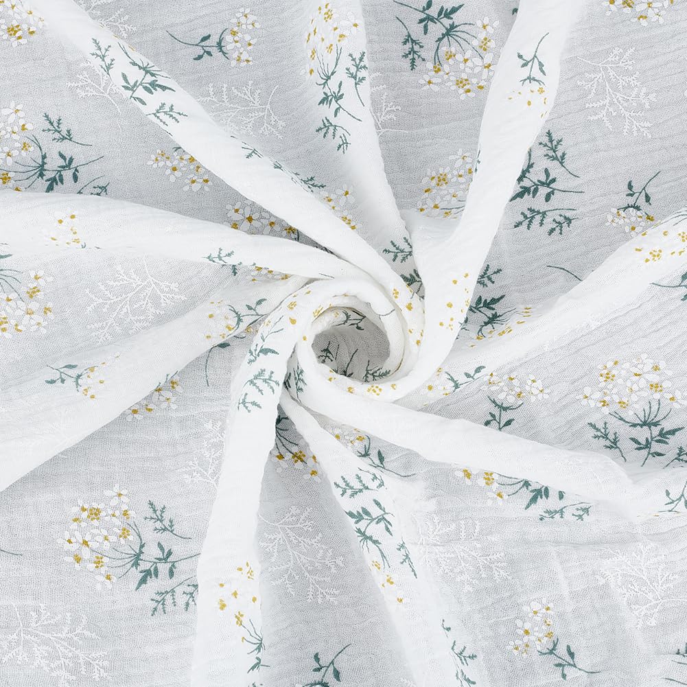 BENECREAT 1.45m x 135cm/1.6 Yard x 53 Inch Double Gauze Floral Cotton Fabric, Osmanthus Pattern Cotton Fabric for Crafts, Home Decor, Photoshoots, DIY Projects